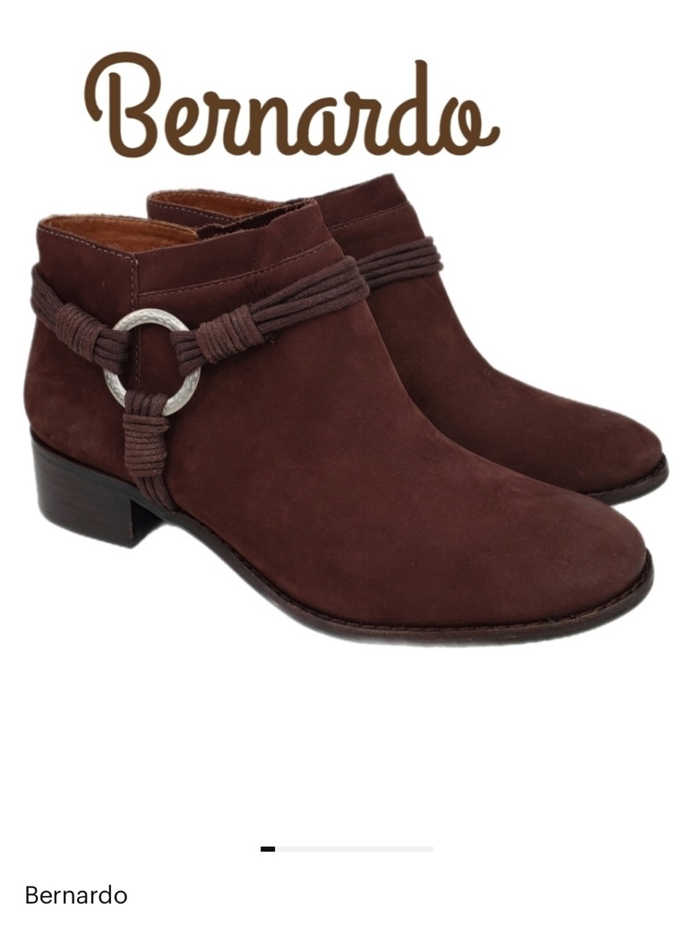Bernardo Brown Nubuck Harness Pull On Cowgirl Western Short Booties Sz 8.5M